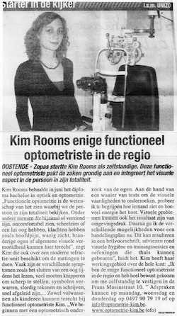 artikel: Kim Rooms enige functioneel optometriste in de regio